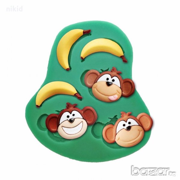 3 маймунки маймуна и банани силиконов молд форма декорация и украса фондан шоколад тесто, снимка 1
