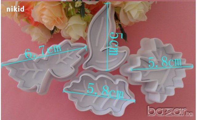 4 пластмасови форми есенни листа с бутало резец украса сладки торта фондан и др, снимка 2 - Форми - 17327663
