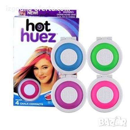 Система за боядисване на цветни кичури на косата, Hot Huez 4 цвята многоцветни