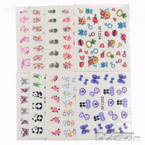 60 БР микс красиви татос ваденки водни стикери за нокти маникюр, снимка 3 - Продукти за маникюр - 15927235