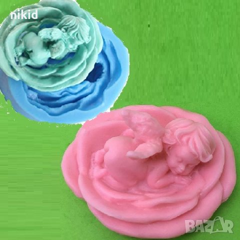 3d Бебе момче в цвете роза силиконов молд форма за декор украса фондан шоколад гипс сапун калъп