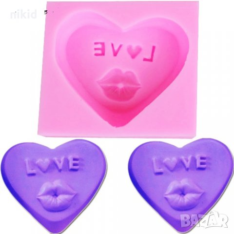 Сърце Love с целувка устни дълбок силиконов молд форма калъп за фондан шоколад гипс сапун украса , снимка 1 - Форми - 25785512