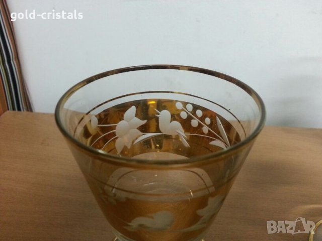 Стари стъклени чаши  с позлата и гравирани , снимка 6 - Антикварни и старинни предмети - 22193385