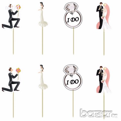 24 бр булка младоженец букет халка I DO сватба топери с клечка украса декорация за мъфини кексчета