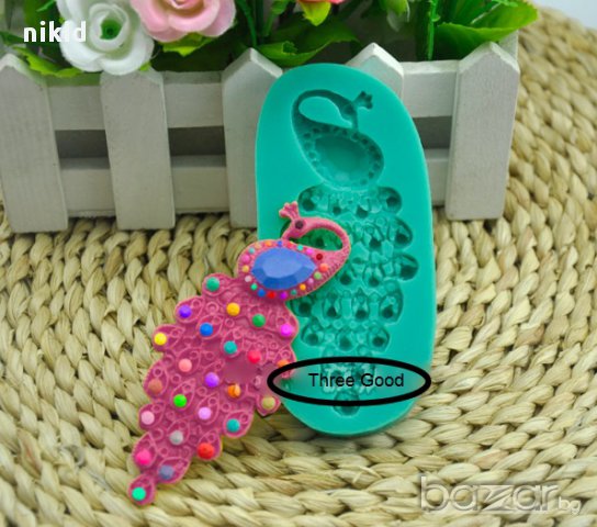 паун с камъни овална форма силиконов молд декорация украса фондан торта мъфини и др