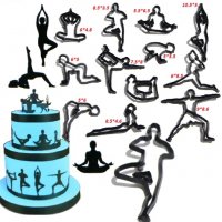 12 бр Йога спорт гимнастика Силуети пластмасови резци форми украса фондан торта декор, снимка 1 - Форми - 23600679
