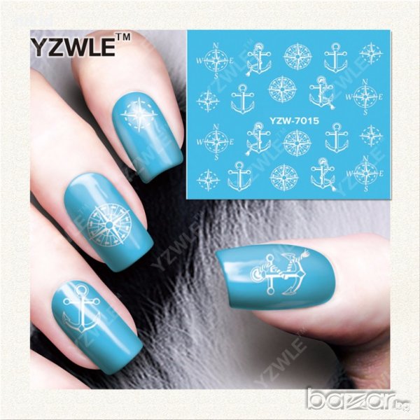 7015 черни котви компас татос ваденки водни стикери за нокти маникюр, снимка 1