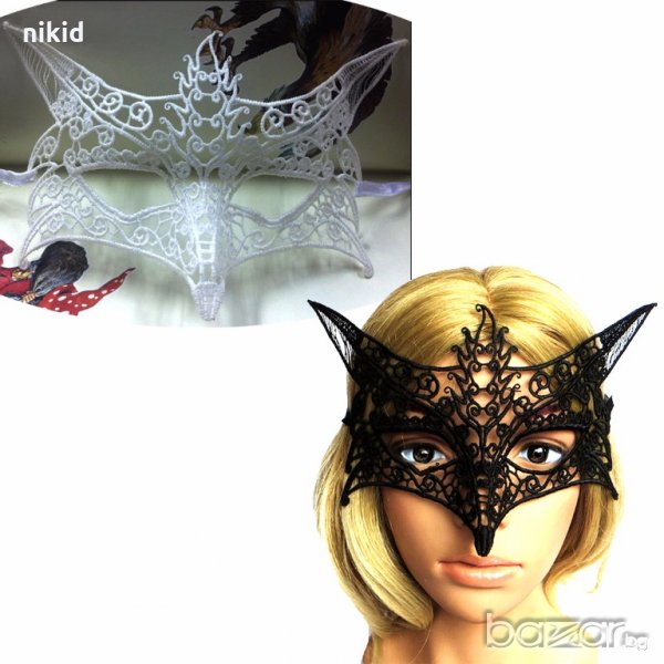 08 трърда домино бяла маска дантела за лице очи маскарад парти бал, снимка 1