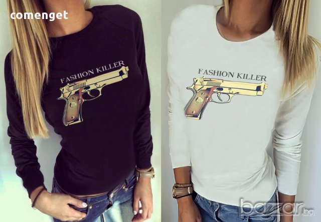 NEW! Дамски топ FASHION KILLER с GUN принт! Поръчай тениска С Твоя Снимка или идея!, снимка 4 - Тениски - 14219494