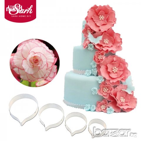 Бегония 4 части за направа на цвете метални форми резци украса декорация торта шоколад фондан резец 