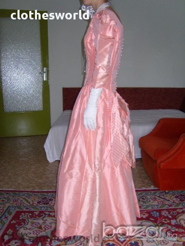 Бална рокля във викториански стил в коралов цвят, снимка 12 - Рокли - 11690435