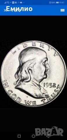 Usa Half Dollar 1952-D UNS Visible Bell Lines, снимка 1 - Нумизматика и бонистика - 25821416