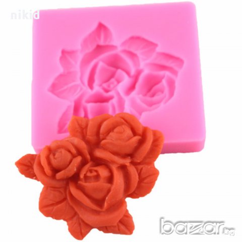 квадрат с 3 рози силиконов молд форма декорация торта фондан шоколад и др, снимка 2 - Форми - 16252207