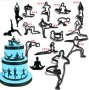 12 бр Йога спорт гимнастика Силуети пластмасови резци форми украса фондан торта декор, снимка 1 - Форми - 23600679