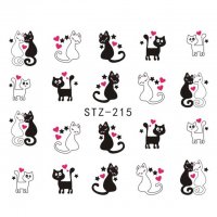 STZ-215 черно бели котки двойка слайдер ваденки водни стикери за нокти маникюр, снимка 1 - Продукти за маникюр - 21168655