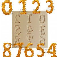 Числа декорирани с листа силиконов молд форма декор торта сладки фондан и др. украса, снимка 1 - Форми - 23856641