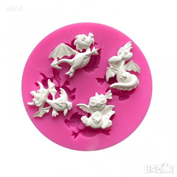 4 малки динозавърчета дракончета силиконов молд форма декорация торта фондан шоколад, снимка 1