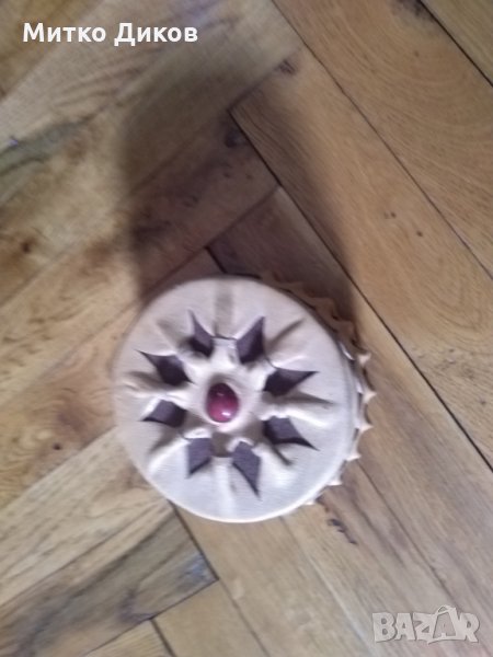 Кожена купа с капак за бижута-естествена кожа-камъче -ръчна изработка, снимка 1