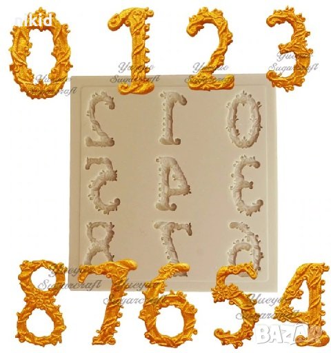 Числа декорирани с листа силиконов молд форма декор торта сладки фондан и др. украса, снимка 1