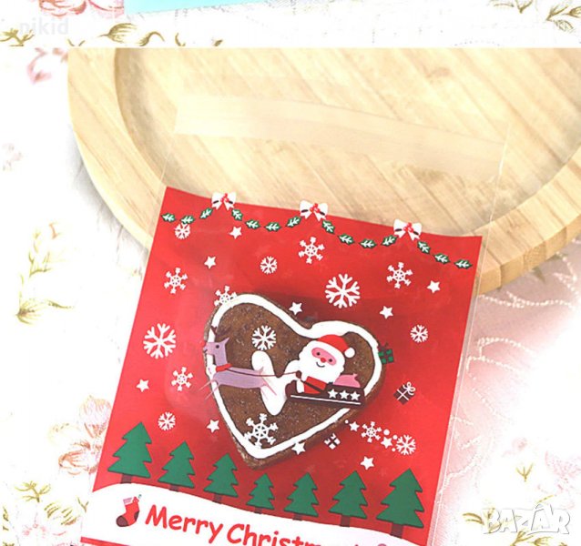 50 бр Дядо Коледа с шейна и елен целофан опаковъчни пликчета торбички за дребни сладки ръчна изработ, снимка 1