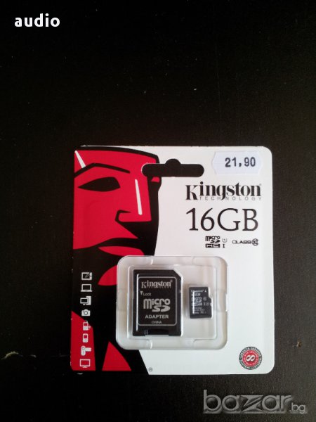 Продавам карта памет Kingston microSDHC 16GB, Class 10 с адаптер SD, снимка 1