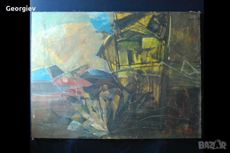 Стара картина,абстракция,пейзаж,български автор,1960-те год., снимка 1