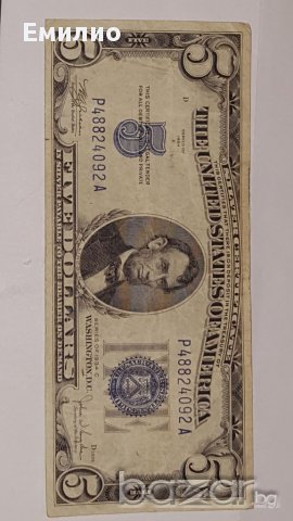 $ 5 Dollars Silver Certificate 1934 C .Block P A, снимка 2 - Нумизматика и бонистика - 16947653