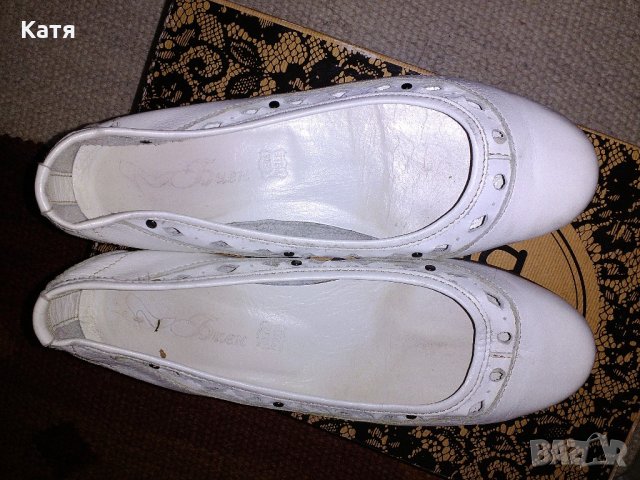 Бели балерини, обувки, естествена кожа, 36