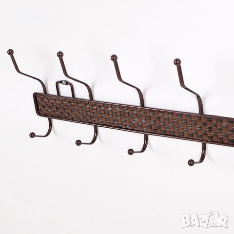 Метална стенна закачалка с 12 куки Ратанова плетеница 50см дължина, снимка 2 - Закачалки - 24317919