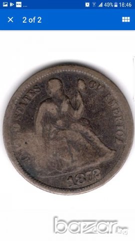 Rare USA SEATED LIBERTY SILVER DIME 1872- Philadelphia Mint, снимка 1 - Нумизматика и бонистика - 20809076