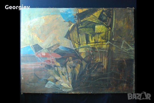 Стара картина,абстракция,пейзаж,български автор,1960-те год.
