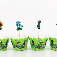 2 вид Зомбита срещу растения Plants vs Zombies 12 бр топери и кошнички украса декорация за мъфини ке, снимка 1 - Други - 25727226