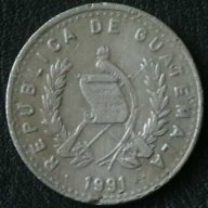 25 центавос 1991, Гватемала, снимка 2 - Нумизматика и бонистика - 8722031