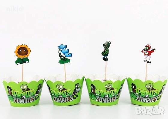 2 вид Зомбита срещу растения Plants vs Zombies 12 бр топери и кошнички украса декорация за мъфини ке, снимка 1