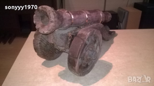 оръдие-топ-дърво и месинг-52х27х25см-внос швеицария, снимка 11 - Антикварни и старинни предмети - 23741780