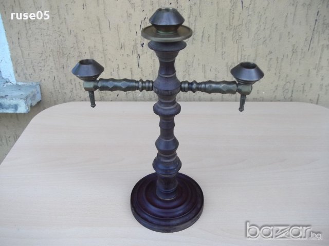 Свещник от бронз и текстолит за три свещи, снимка 1 - Други ценни предмети - 20467100