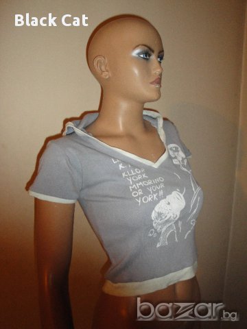 Кокетен сив дамски топ с качулка, суичър, дамска блуза с къс ръкав, тениска, ръкави, дамско бюстие, снимка 2 - Тениски - 9220818