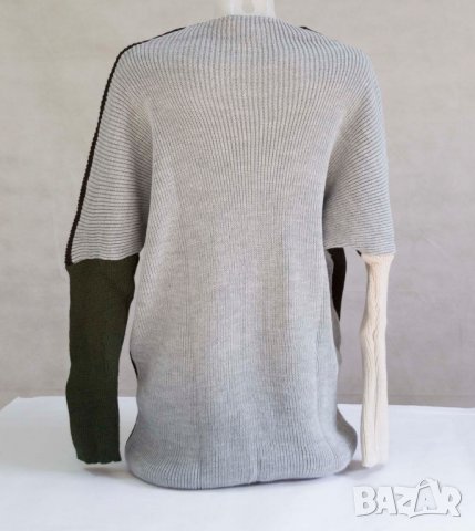 Широк пуловер в кафяво, бежово и сиво марка Fobya , снимка 4 - Блузи с дълъг ръкав и пуловери - 23241718