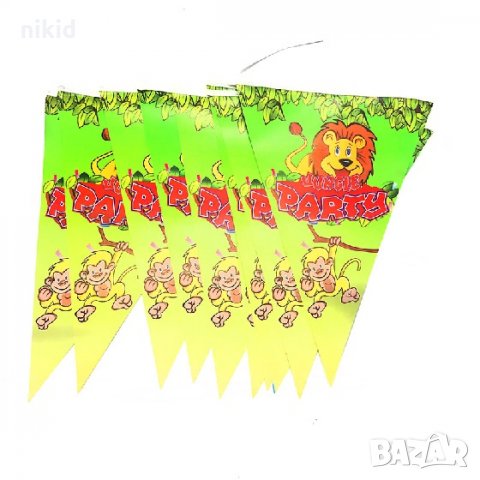 Джунгла животни зоо Парти Гирлянд Знаменца Флаг Банер