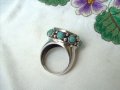 Прекрасен Овален Сребърен Пръстен с Естествени Тюркоази, снимка 7