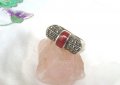 Старинен Сребърен Италиански Пръстен с Карнеол и Марказити, снимка 7