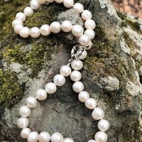 Естествени перли - Огърлица от едри, бели перли със сертификат, снимка 1 - Колиета, медальони, синджири - 21417993
