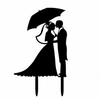 Дама и Господин под чадър  пластмасов топер украса табела за сватбена сватба торта, снимка 1 - Декорация - 18819730