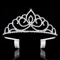 Висока сребриста корона тиара диадема с камъчета дамска детска