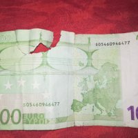 Продавам и (изкупувам) повредена банкнота от 100 евро. Изкупувам и изгорели, мухлясали, изцапани и с, снимка 2 - Нумизматика и бонистика - 23542476