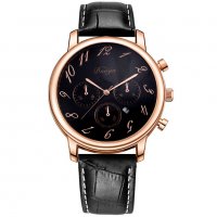Duoya мъжки стилен часовник с кожена каишка дата бизнес, снимка 1 - Мъжки - 20694187