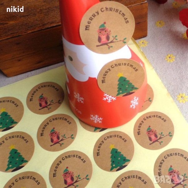 36 бр Коледни Merry Christmas бухал елха лепенки стикери с надписи ръчна изработка благодаря подарък, снимка 1