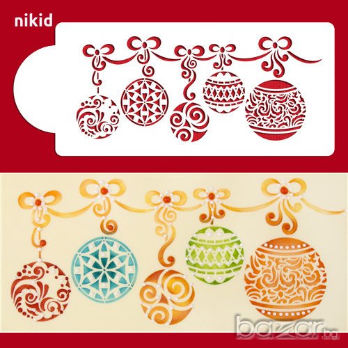 Коледни топки гирлянд стенсил спрей за торта украса кекс декорация с пудра захар, снимка 1