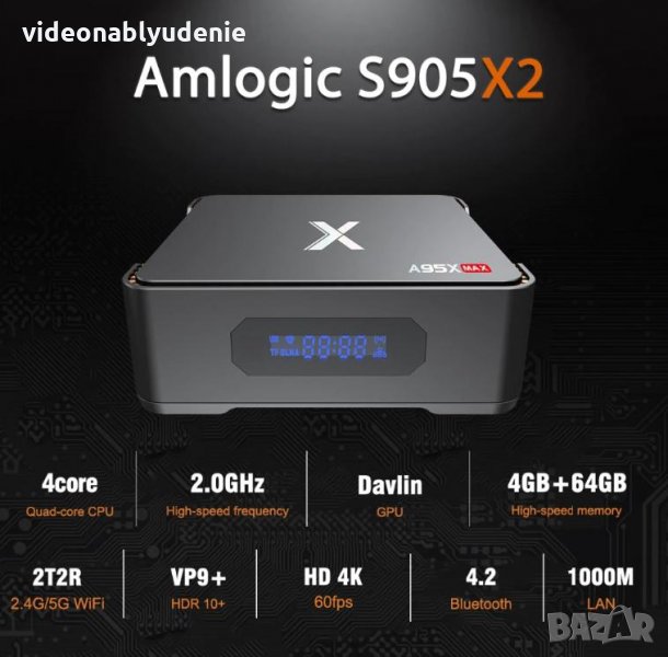 A95X MAX X2 S905X2 4GB DDR4 64GB Android8.1 TV Box 2GHz 12nM GPU:DVALIN 3D:Open ES 3.2 HDMI:4K*2K@75, снимка 1