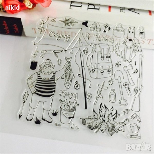 Риболов Къмпинг силиконов гумен печат декор украса за бисквитки фондан Scrapbooking, снимка 1